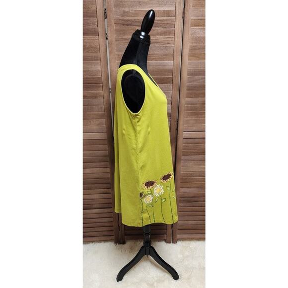 Coral Bay Casual Sleeveless Lime Green Sunflower Cotton Shift Dress Size XL - Picture 3 of 8
